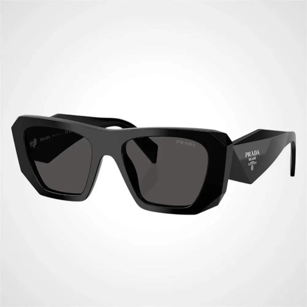 New PRADA Sunglasses Black 53mm Silver Symbole Logo Square Oversized Grey Lens - Picture 1 of 5